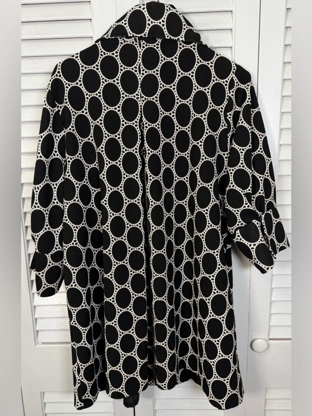 Damee Inc Black and White Oval Dot Long Sleeve Dress Coat - Picture 3 of 9